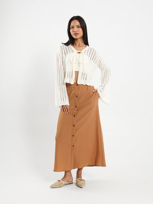 Cropped Tie Front Openwork Cardigan