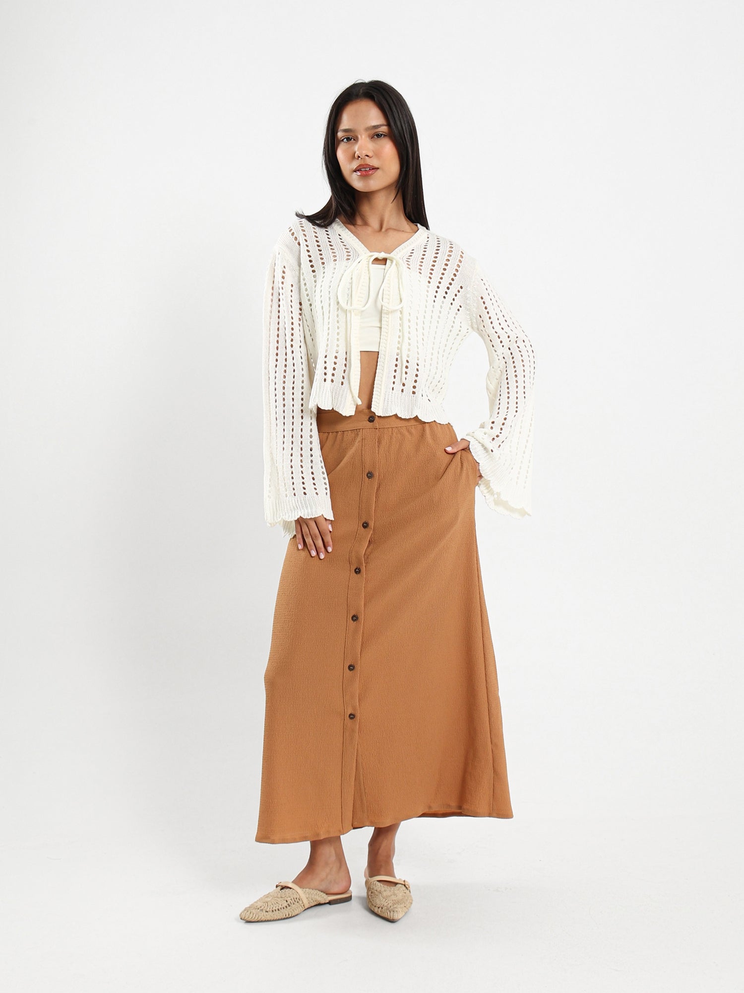 Wrinkled Front Buttoned Skirt