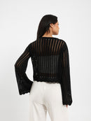 Cropped Tie Front Openwork Cardigan