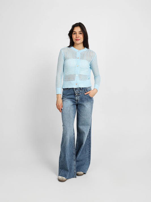 Button Front Openwork Cardigan