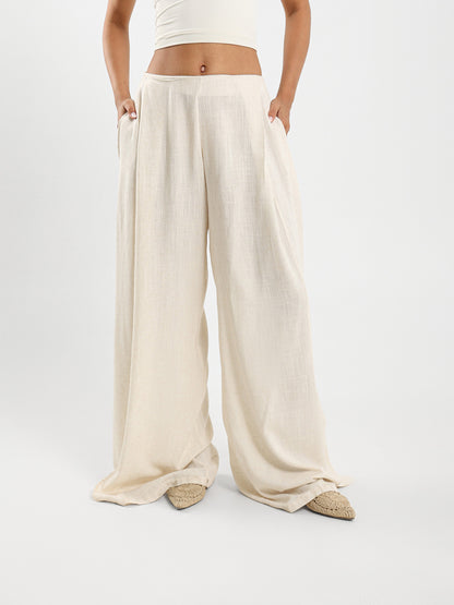 Slit Front Wide Leg Linen Pants