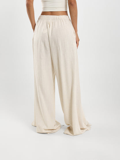 Slit Front Wide Leg Linen Pants