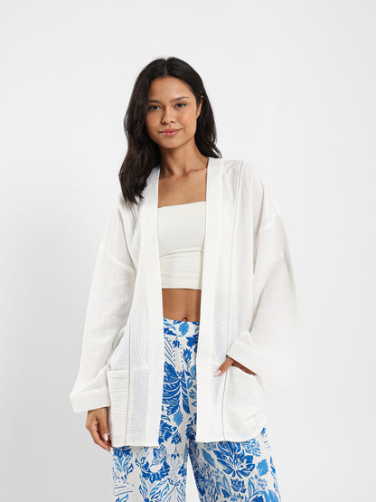 Embroidered Crinkle Kimono Jacket