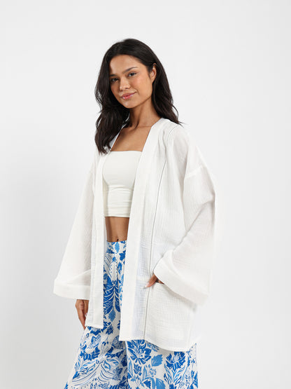 Embroidered Crinkle Kimono Jacket