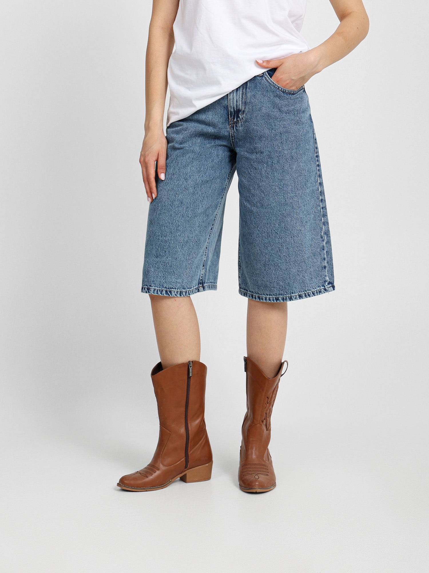 Tie Waist Denim Bermuda Shorts