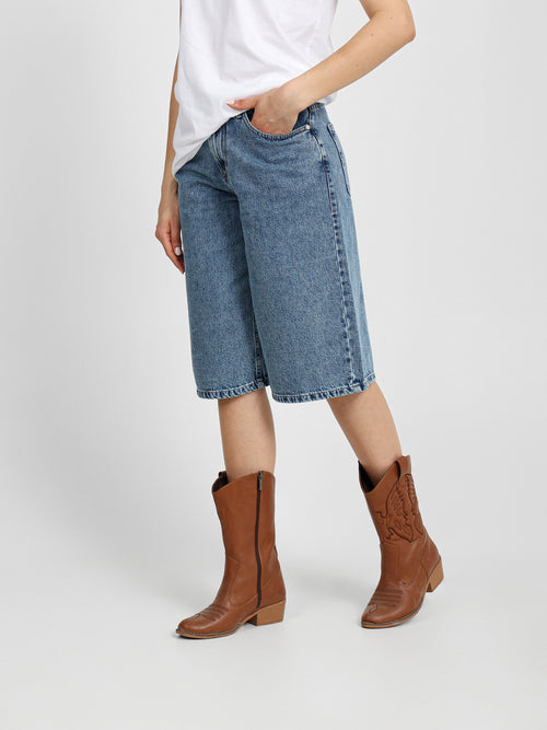 Tie Waist Denim Bermuda Shorts
