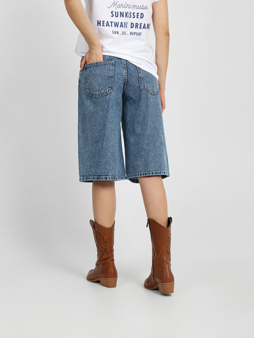 Tie Waist Denim Bermuda Shorts