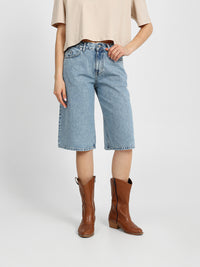 Tie Waist Denim Bermuda Shorts