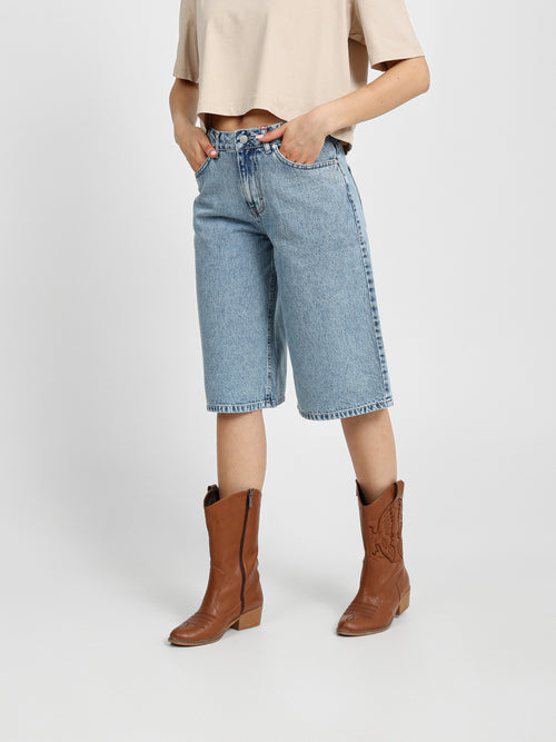 Tie Waist Denim Bermuda Shorts