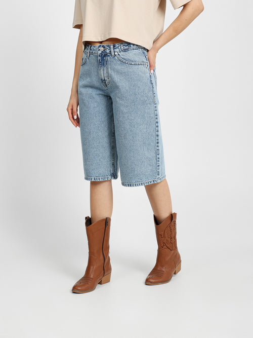 Tie Waist Denim Bermuda Shorts