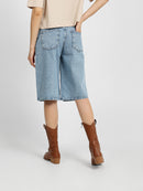 Tie Waist Denim Bermuda Shorts