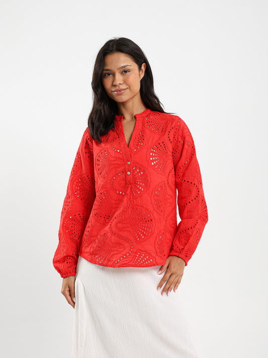 Openwork Long Sleeve Blouse