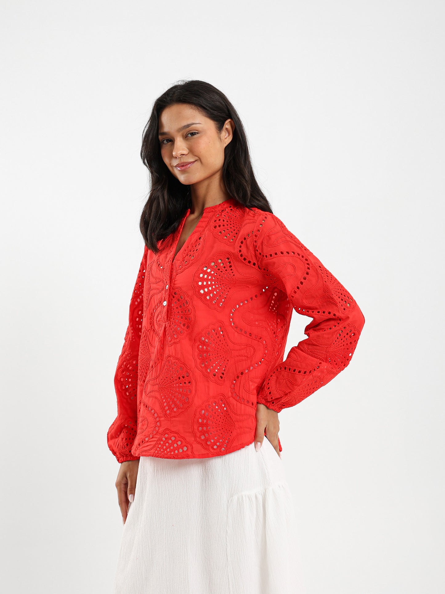 Openwork Long Sleeve Blouse