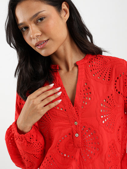 Openwork Long Sleeve Blouse