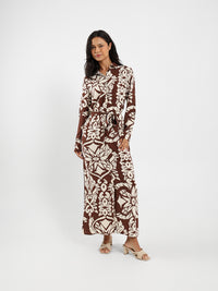 Printed Long Sleeve Shirt Dress
