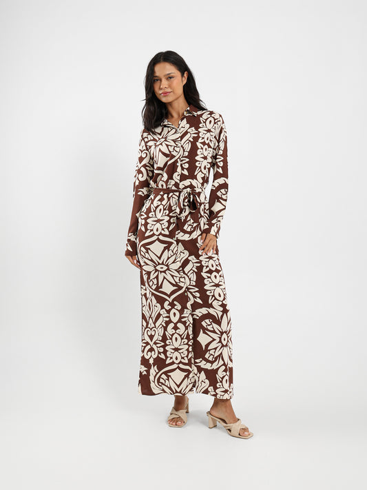 Printed Long Sleeve Shirt Dress