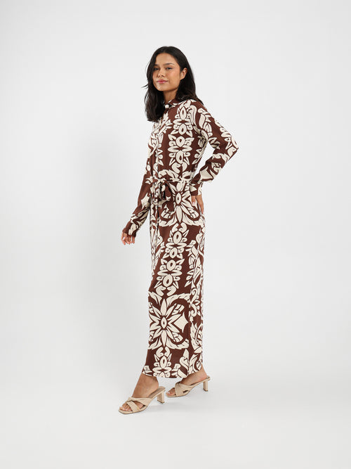 Printed Long Sleeve Shirt Dress