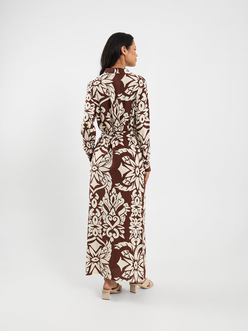 Printed Long Sleeve Shirt Dress