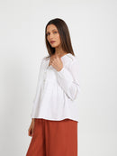 Textured Trimmed V Neck Blouse