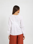 Textured Trimmed V Neck Blouse