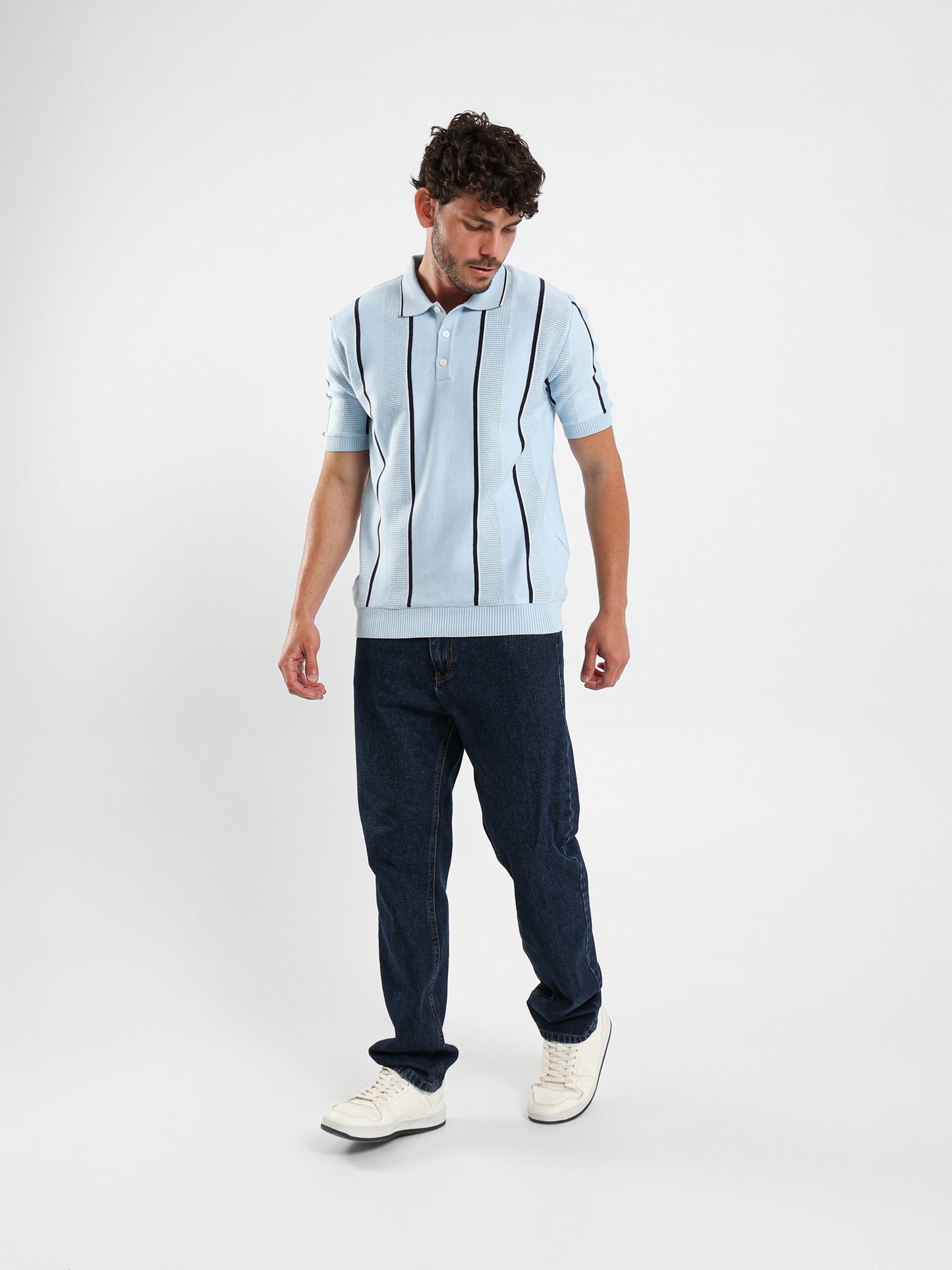 Pointelle Knit Cotton Polo With Collar