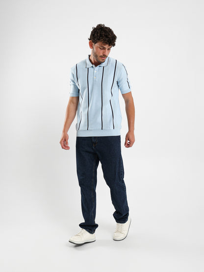 Pointelle Knit Cotton Polo With Collar