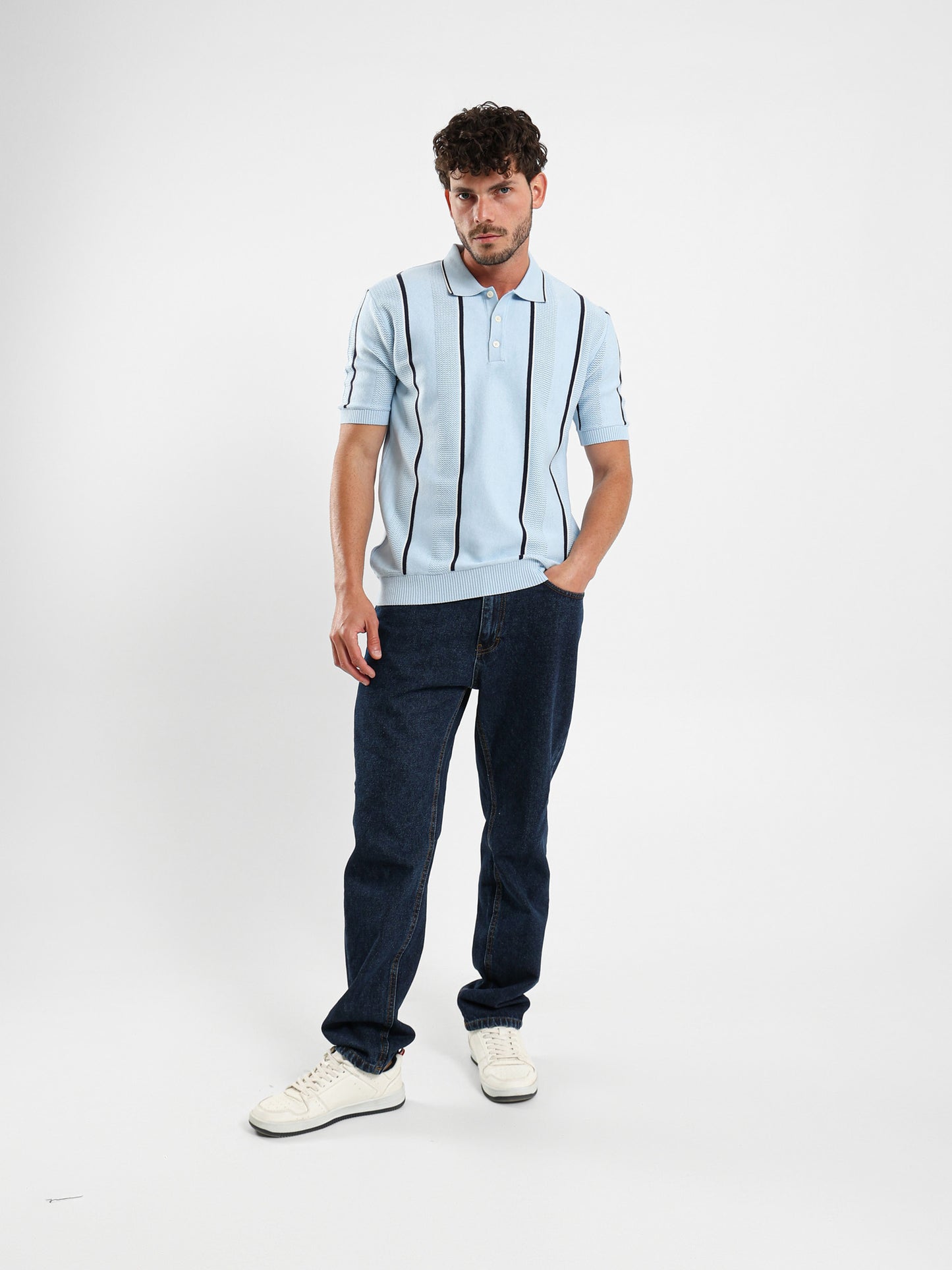 Pointelle Knit Cotton Polo With Collar