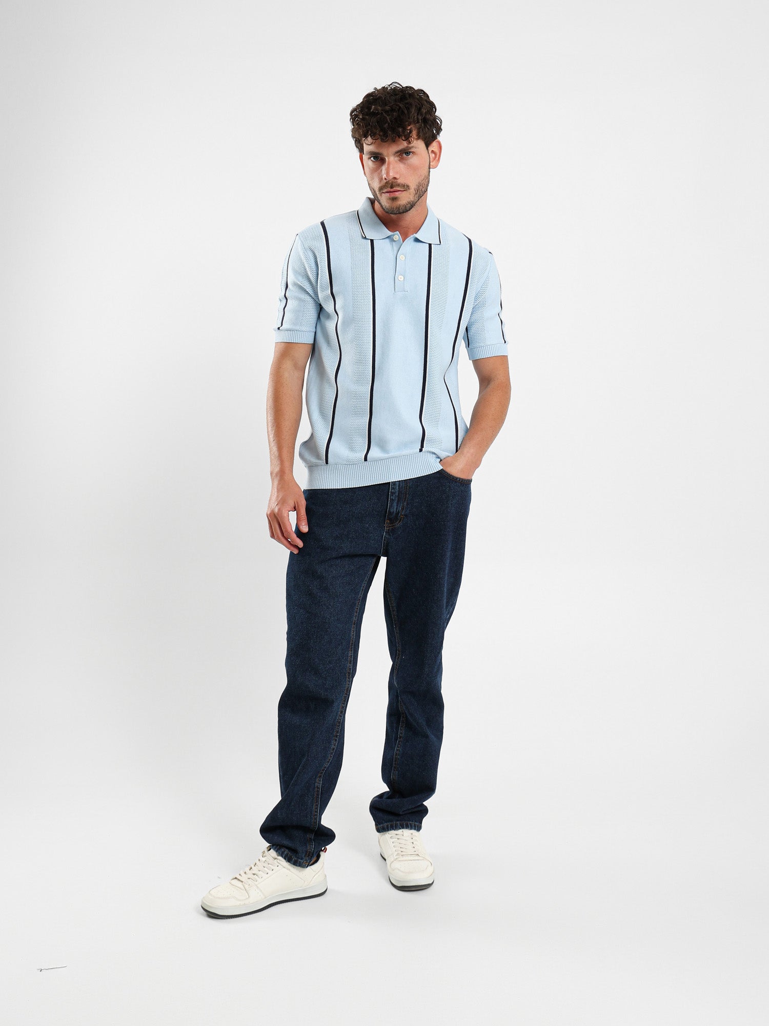 Pointelle Knit Cotton Polo With Collar