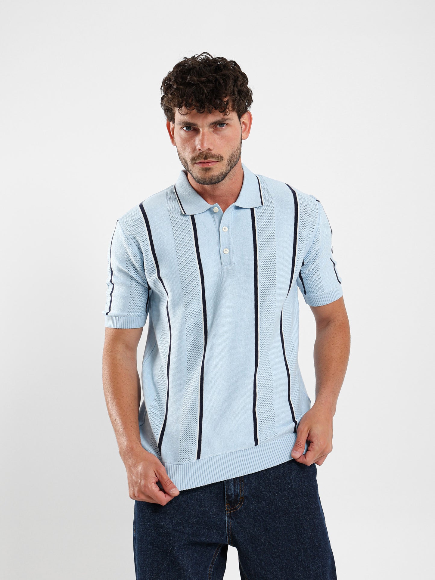 Pointelle Knit Cotton Polo With Collar