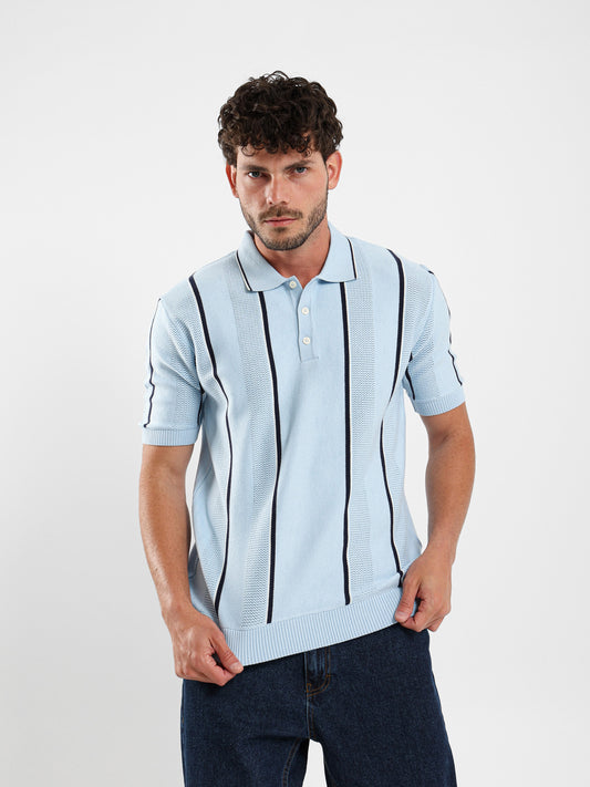 Pointelle Knit Cotton Polo With Collar