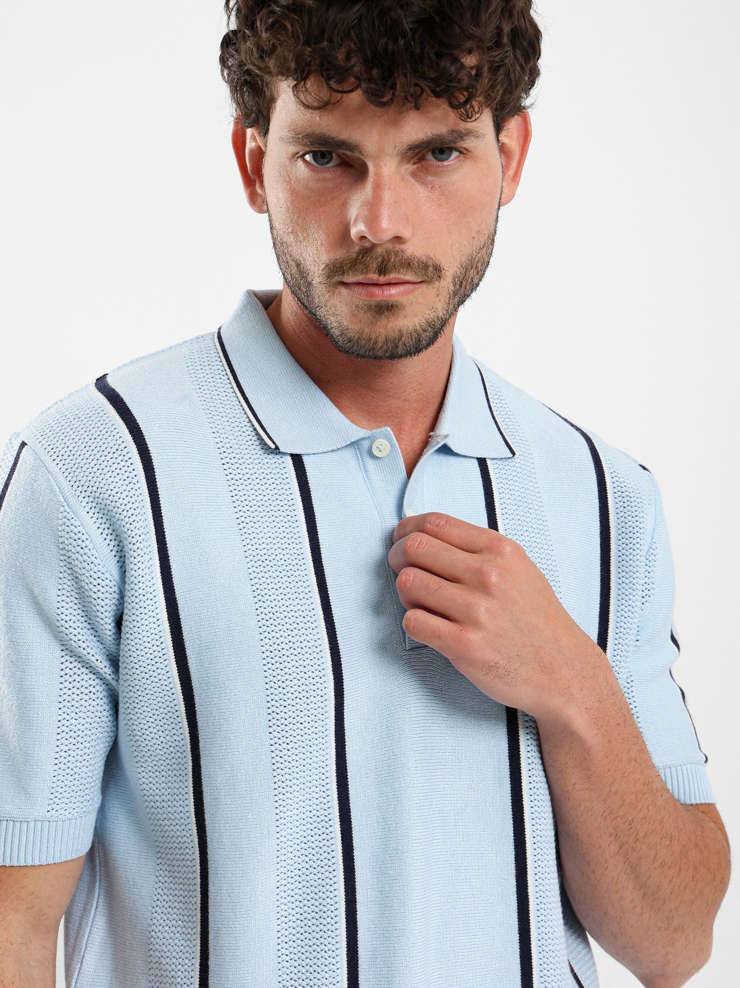 Pointelle Knit Cotton Polo With Collar