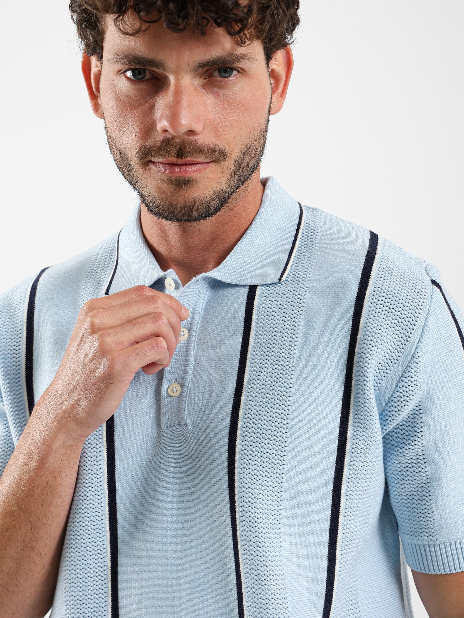 Pointelle Knit Cotton Polo With Collar