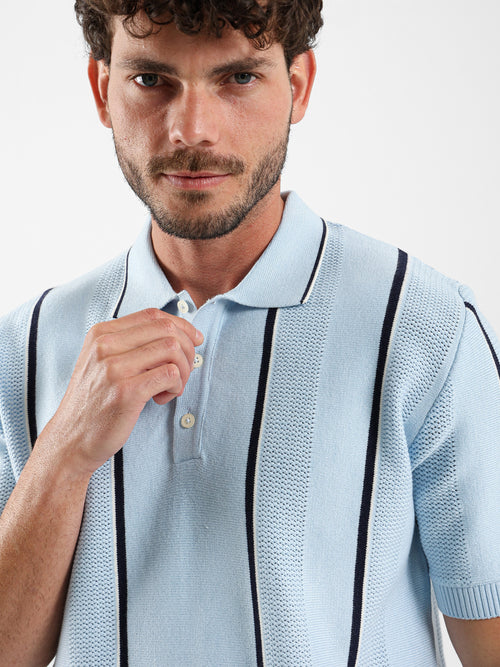 Pointelle Knit Cotton Polo With Collar