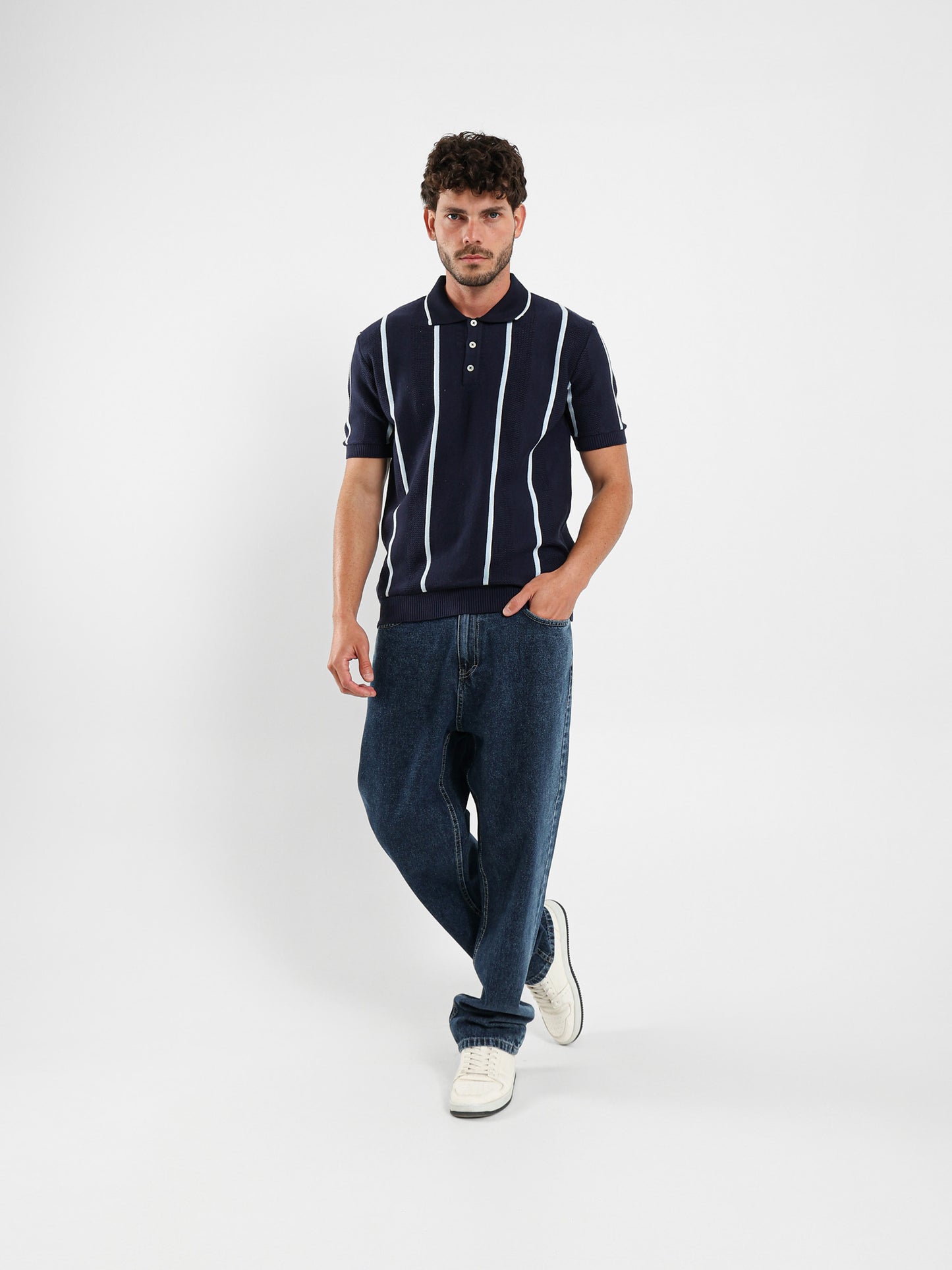 Pointelle Knit Cotton Polo With Collar