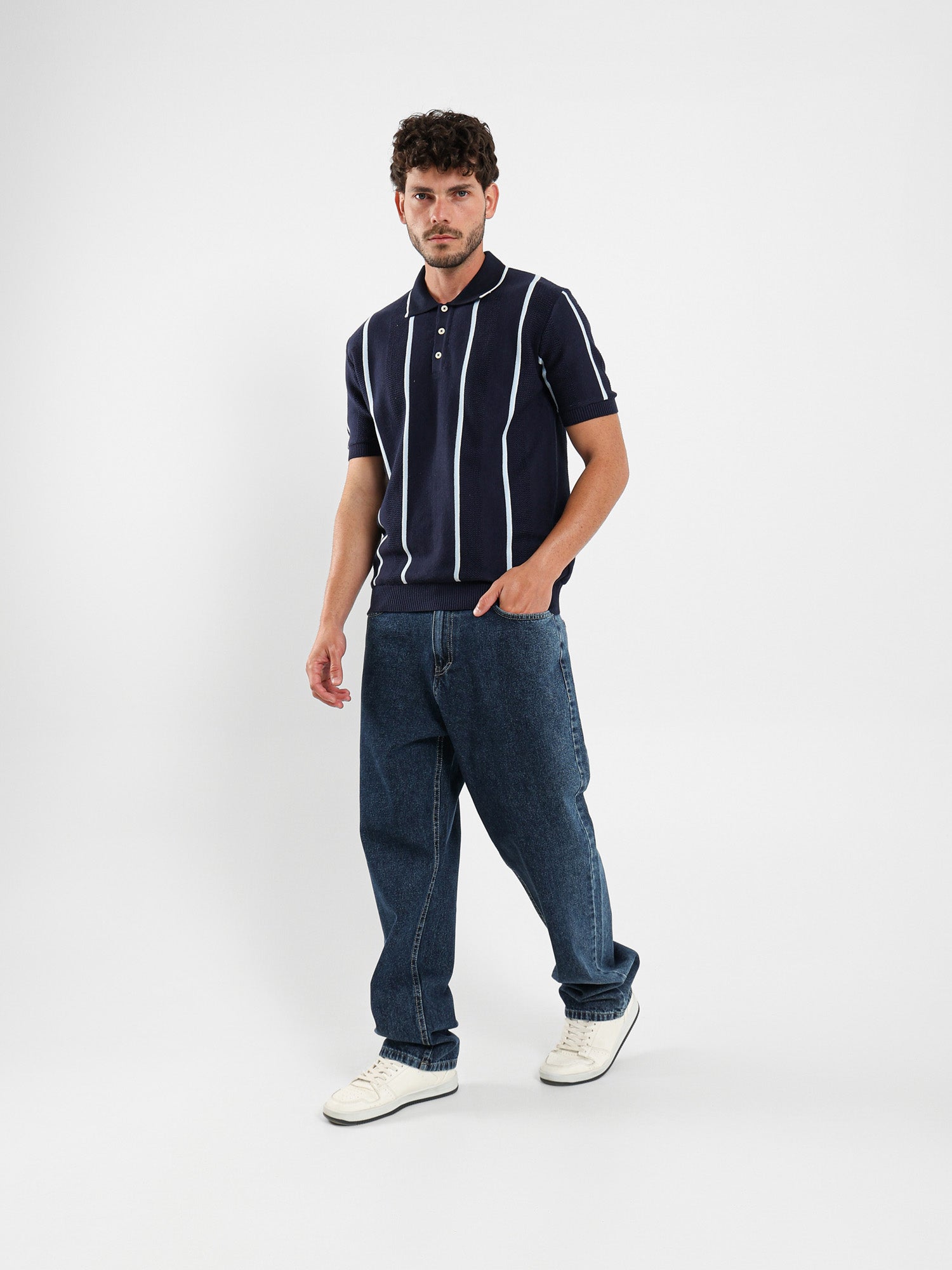 Pointelle Knit Cotton Polo With Collar