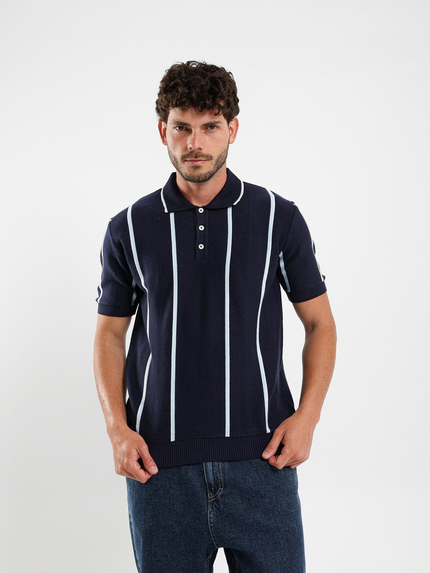 Pointelle Knit Cotton Polo With Collar