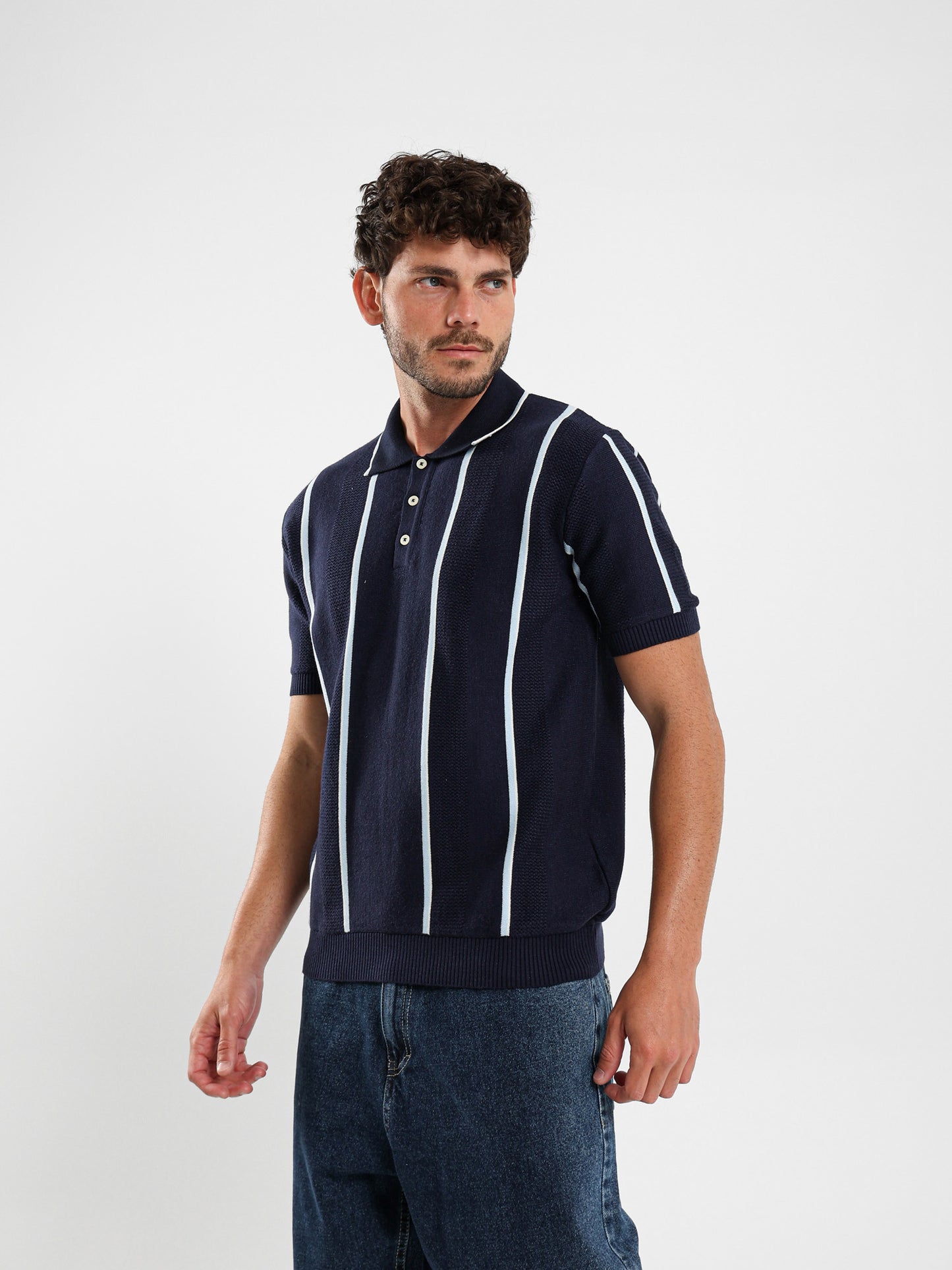 Pointelle Knit Cotton Polo With Collar