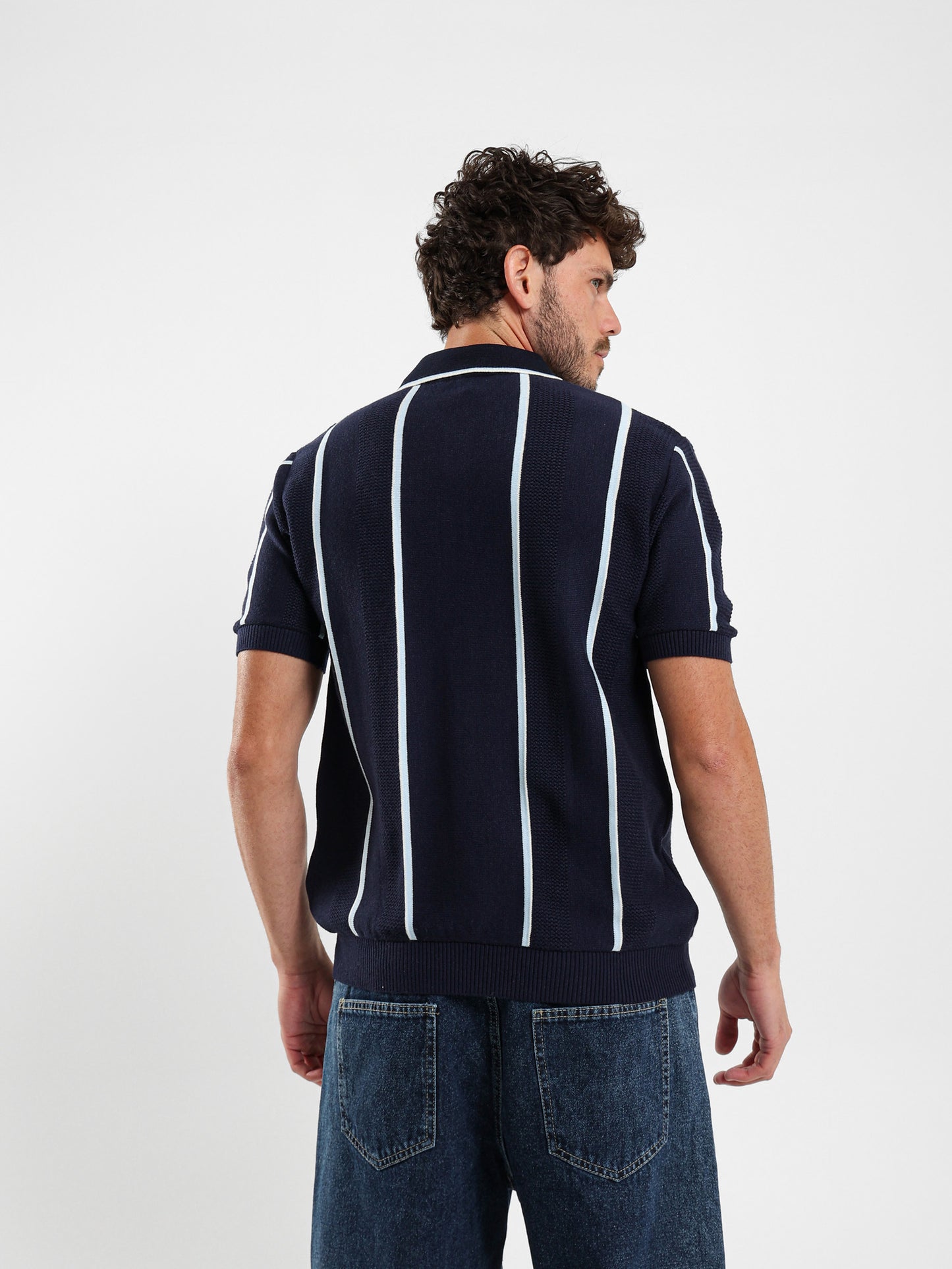 Pointelle Knit Cotton Polo With Collar