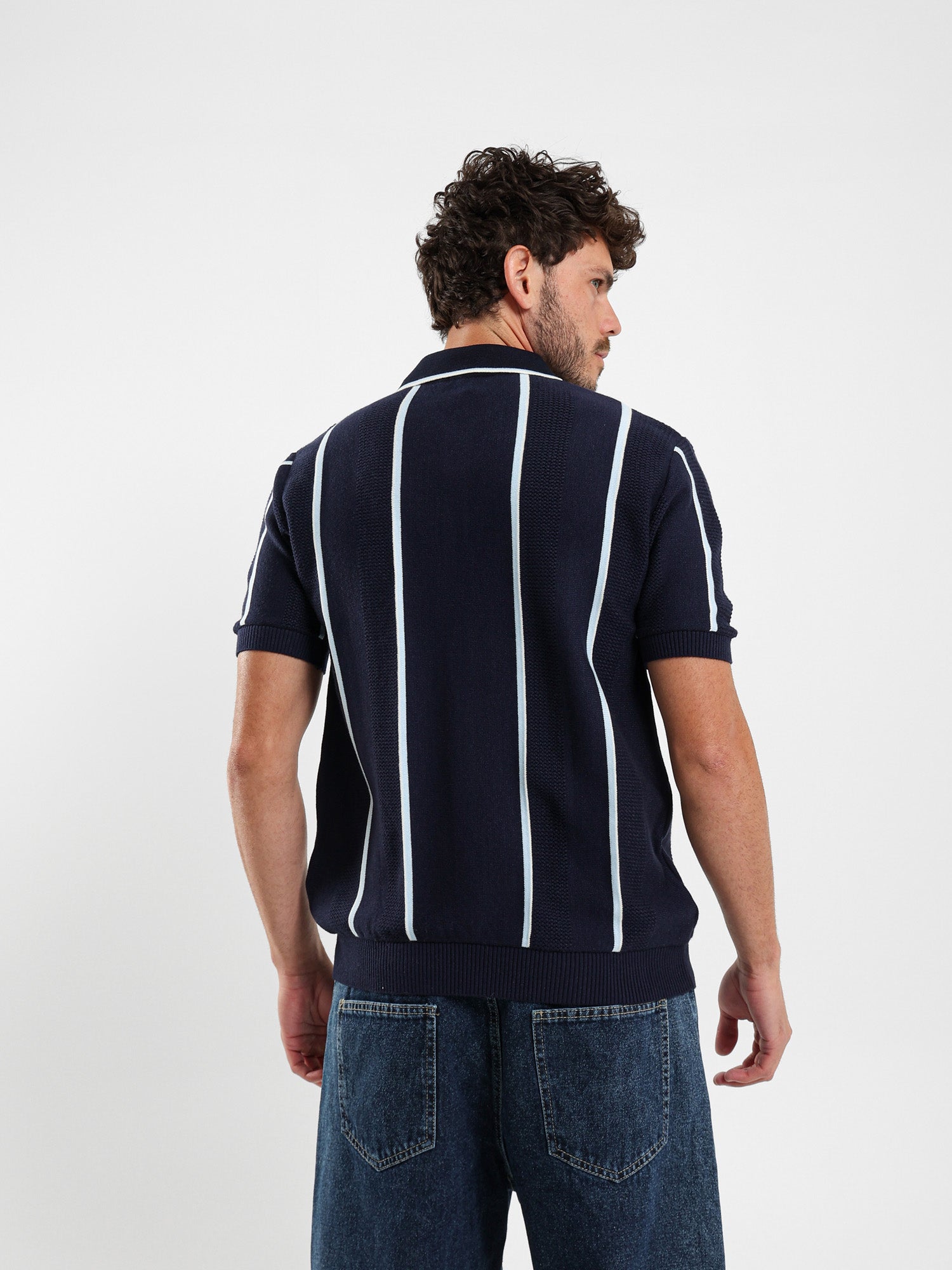 Pointelle Knit Cotton Polo With Collar