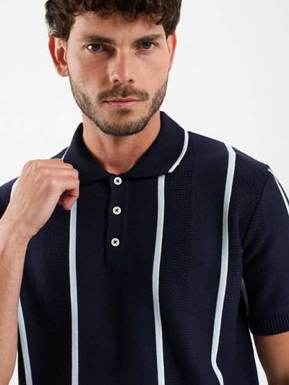 Pointelle Knit Cotton Polo With Collar