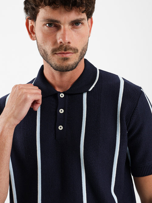 Pointelle Knit Cotton Polo With Collar