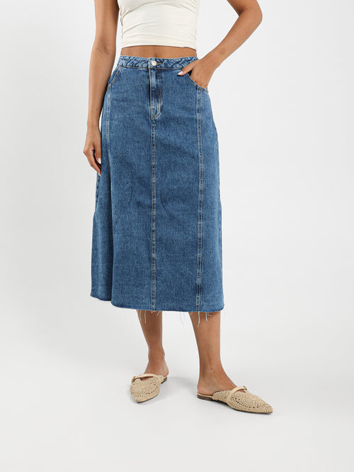 Crossover Look Midi Denim Skirt