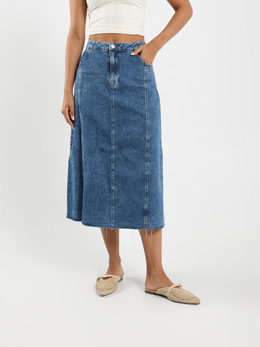 Crossover Look Midi Denim Skirt