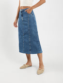 Crossover Look Midi Denim Skirt