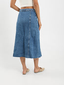 Crossover Look Midi Denim Skirt