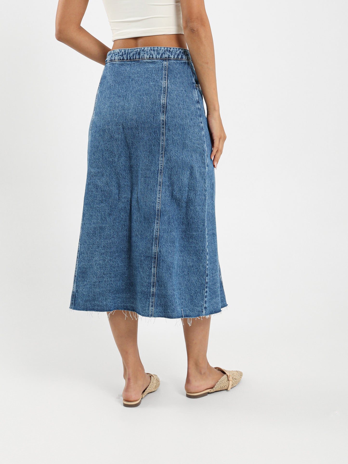 Crossover Look Midi Denim Skirt