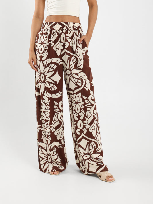 All-Over Print Wide Leg Pants