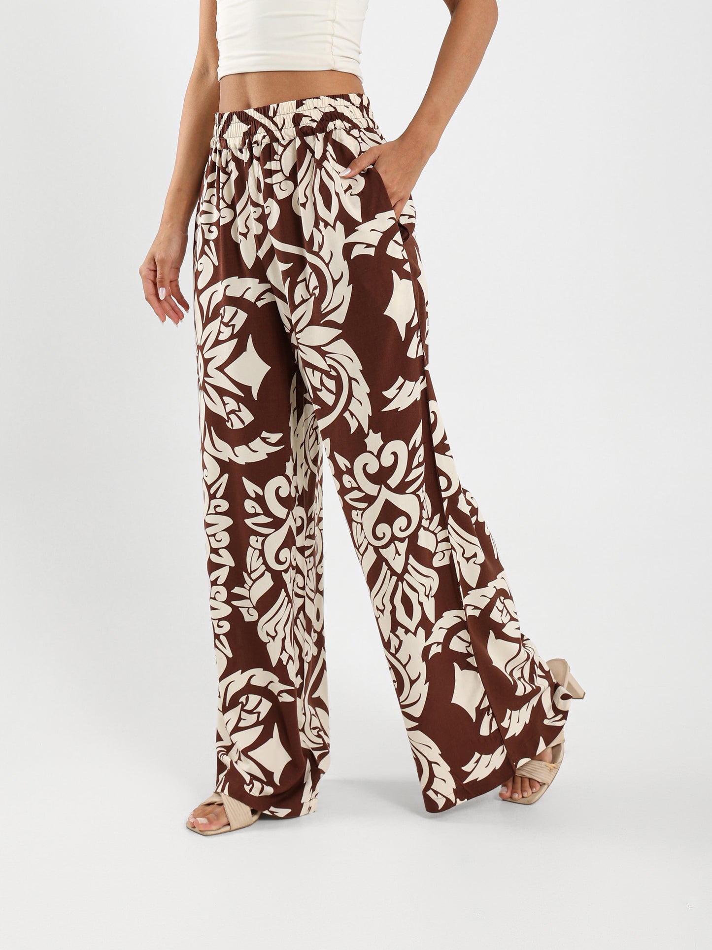 All-Over Print Wide Leg Pants