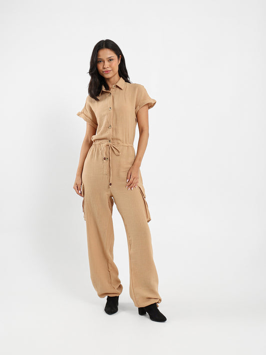 Cargo-Look Tie Ankle Jumpsuit