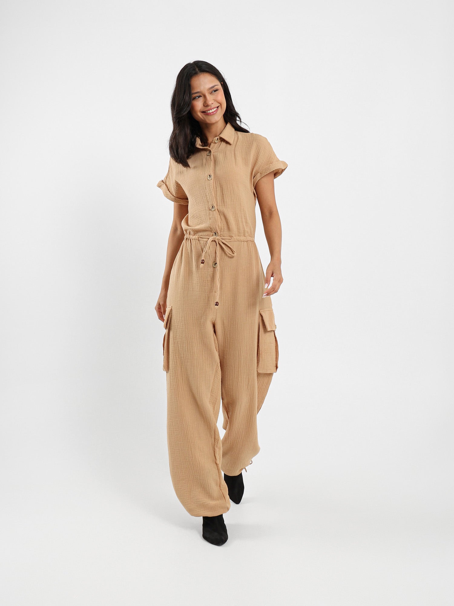 Cargo-Look Tie Ankle Jumpsuit